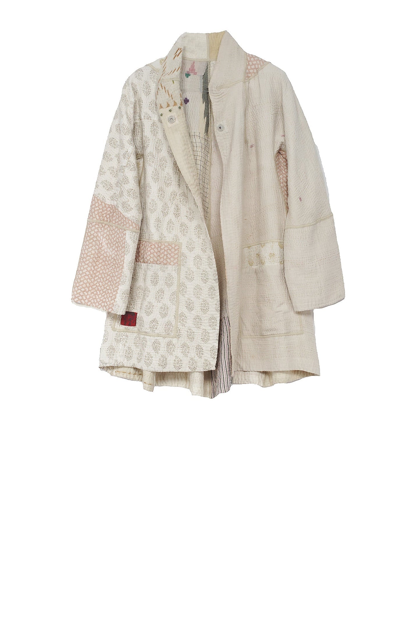 FRAYED PATCH MIX KANTHA FLARE LONG JKT - fm4021-ivy -