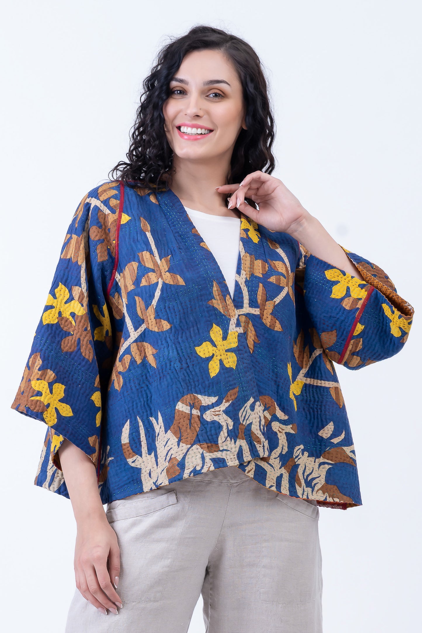 VINTAGE COTTON KANTHA BELL SHAPE JKT - cv4048-0048a -