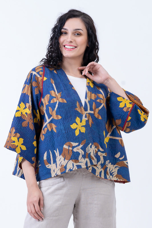 VINTAGE COTTON KANTHA BELL SHAPE JKT - cv4048-0048a -
