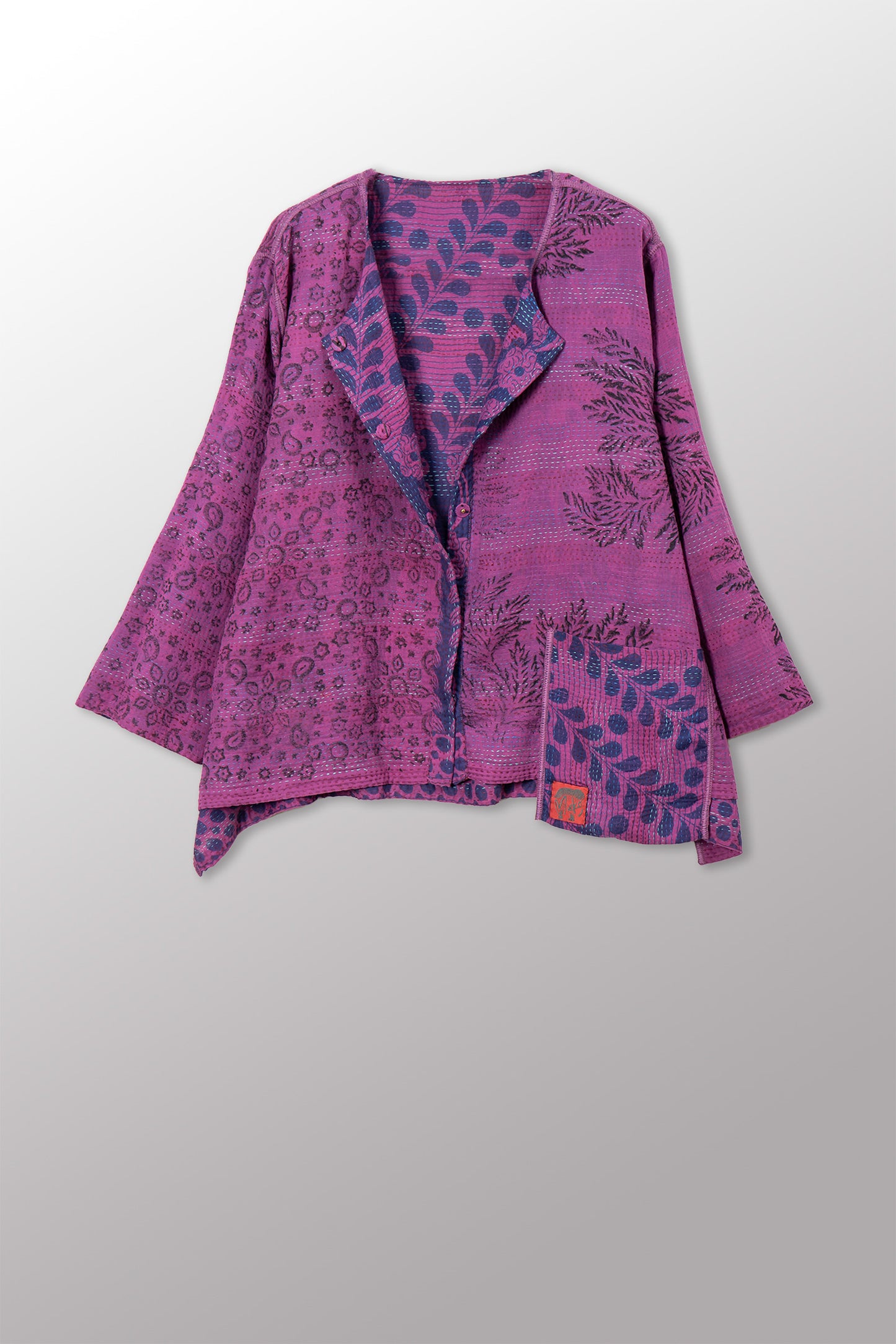 VINTAGE COTTON & NEW VOILE KANTHA A-LINE SHORT JACKET - cn2019-0001a -