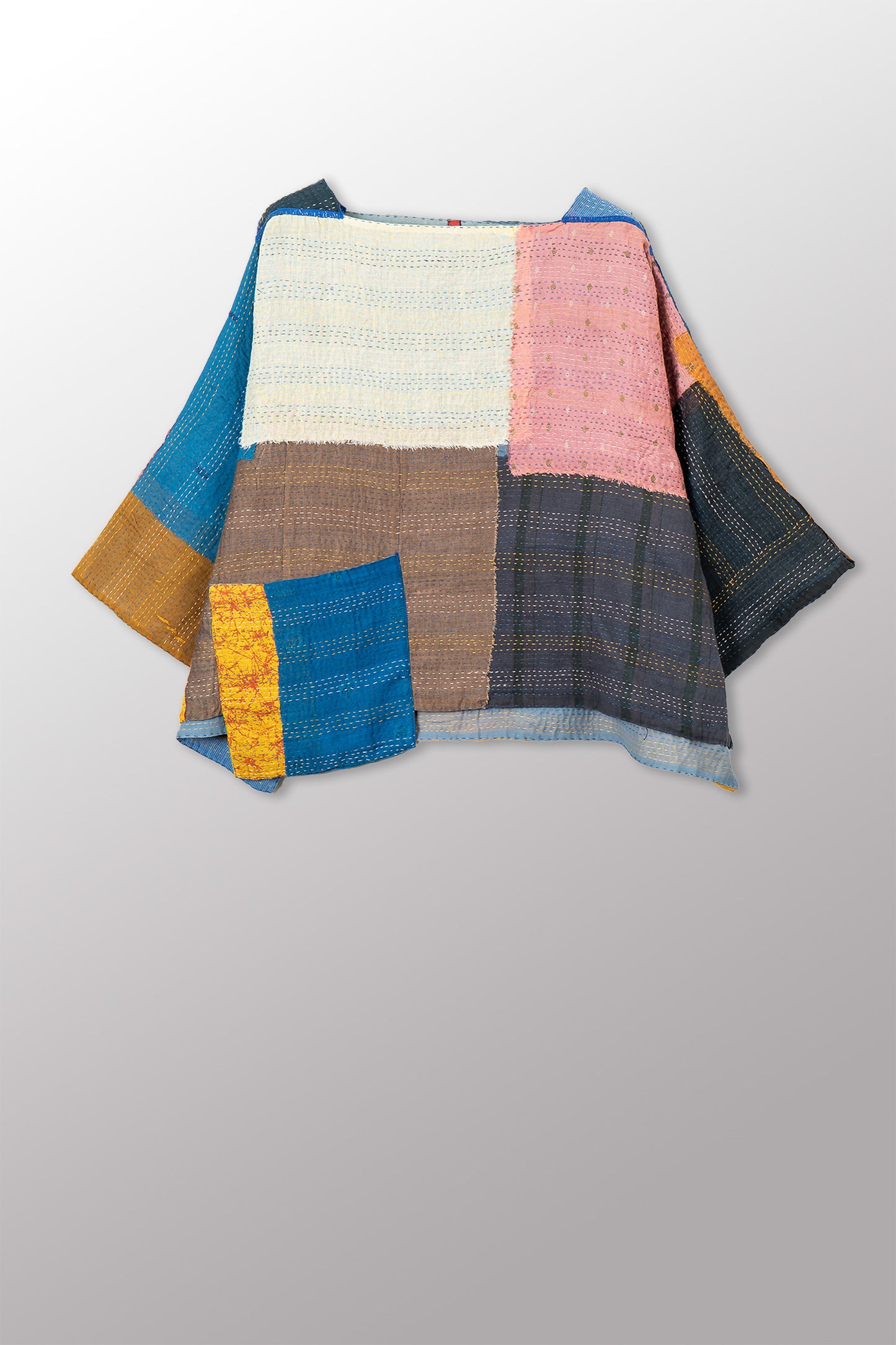 MOSAIC FRAY PATCH KANTHA 3/4 SLV. CROP TOP MIO - zb2538-mlt -