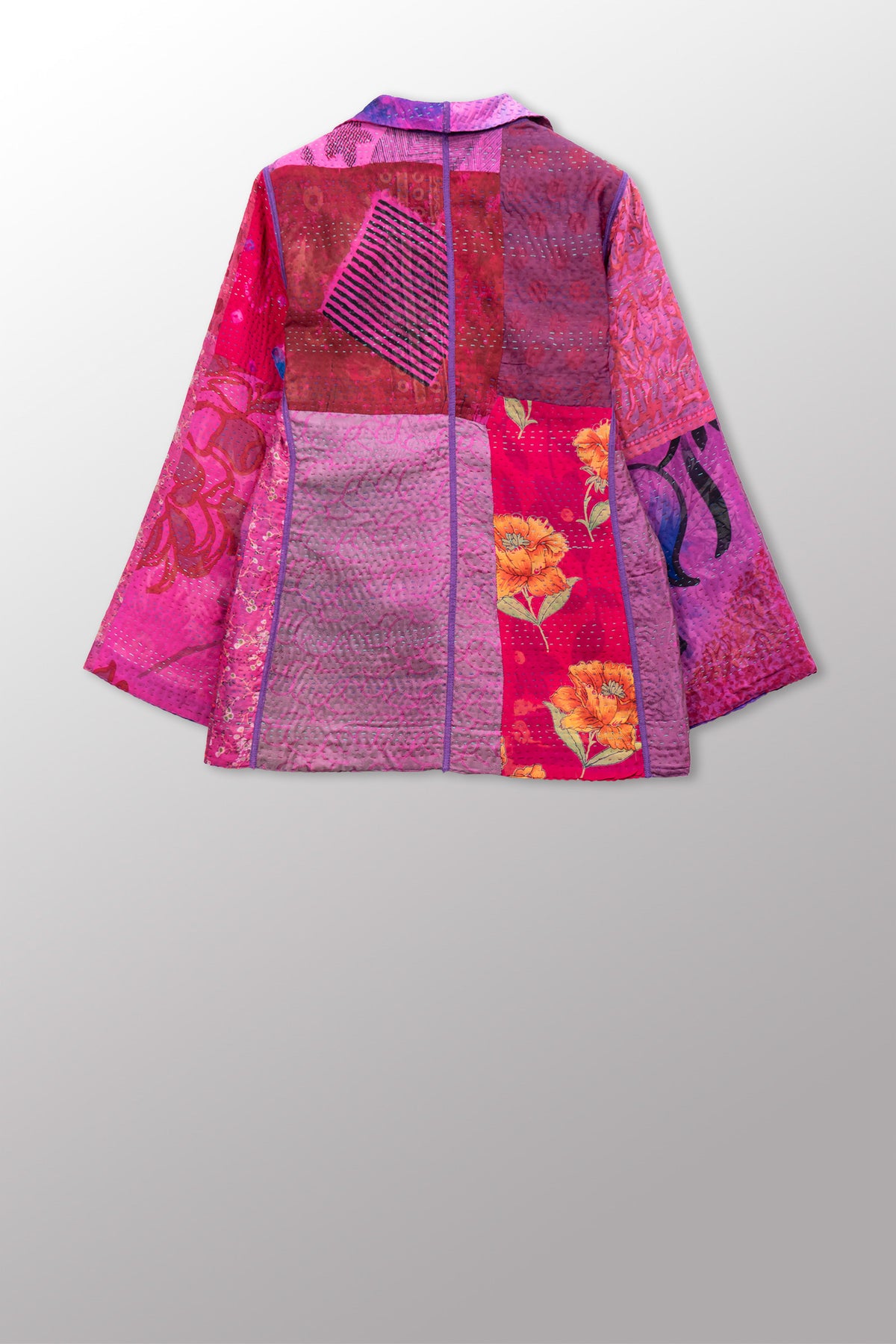 GEORGETTE JACQUARD VINTAGE SILK PATCH KANTHA SHORT JACKET - gj4007-pik -