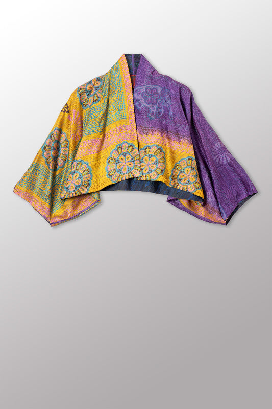 VINTAGE SILK GEORGETTE KANTHA PUFF SLV. SHRUG - sg2062-0011a -