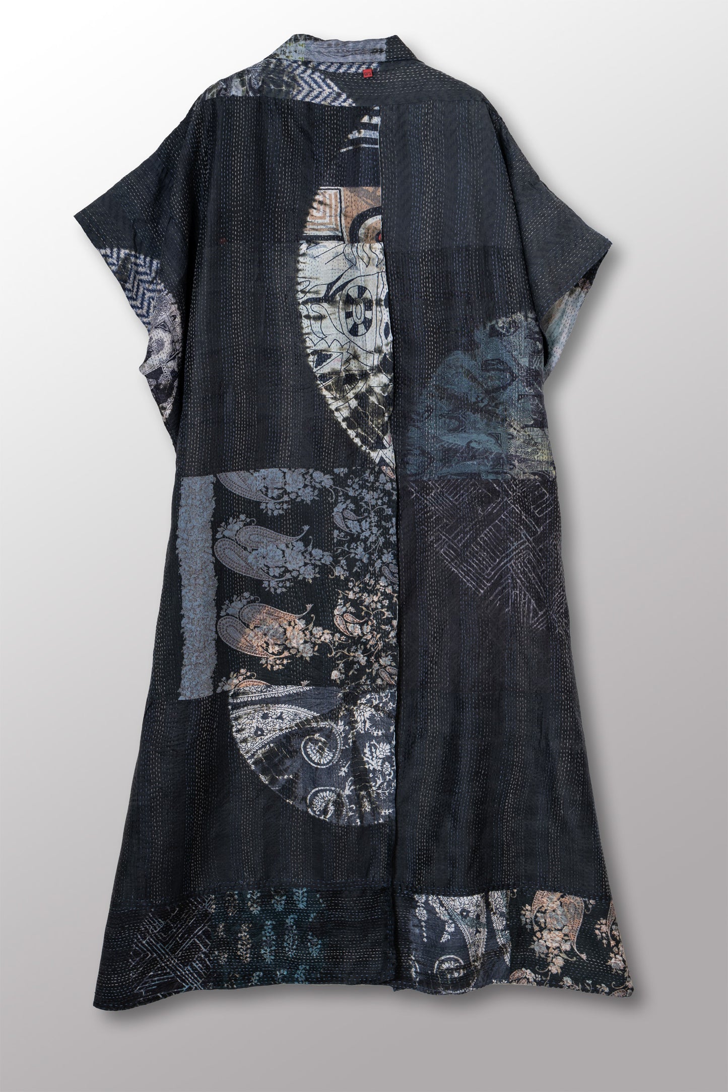 TIE DYE CIRCLE SHIBORI KANTHA PONCHO DRESS - td2443-blk -