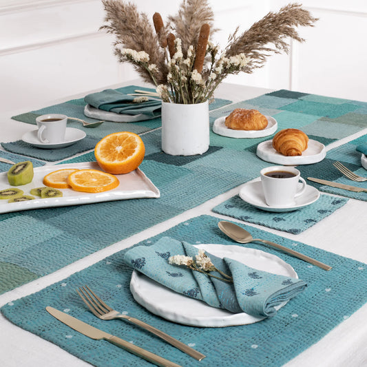Mosaic Fray Handmade vintage Kantha Napkin - Cornflower (Set of 2)