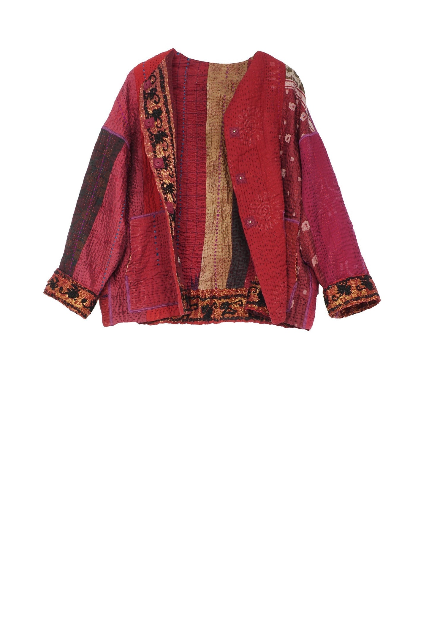 STRIPE RALLIS KANTHA CREW NECK SHORT JKT - pr4053-red -