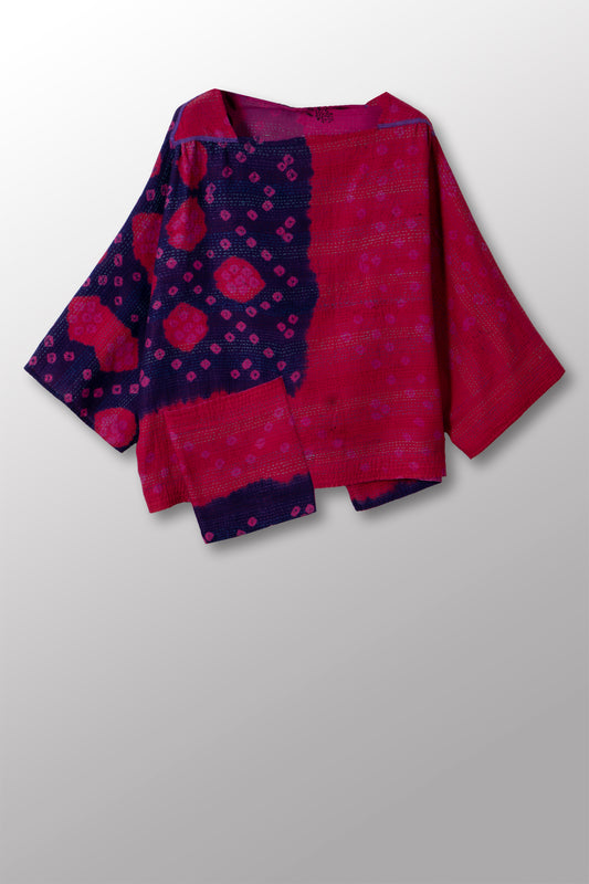 VINTAGE COTTON & NEW VOILE KANTHA 3/4 SLV. CROP TOP MIO - cn2538-0005a -