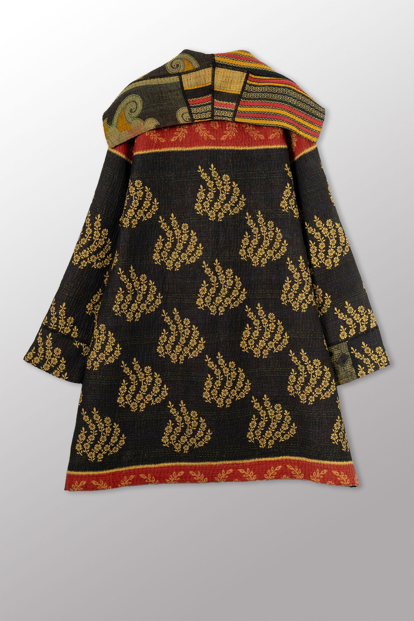 VINTAGE COTTON KANTHA POCKET MEDIUM COAT - cv4316-0052m -