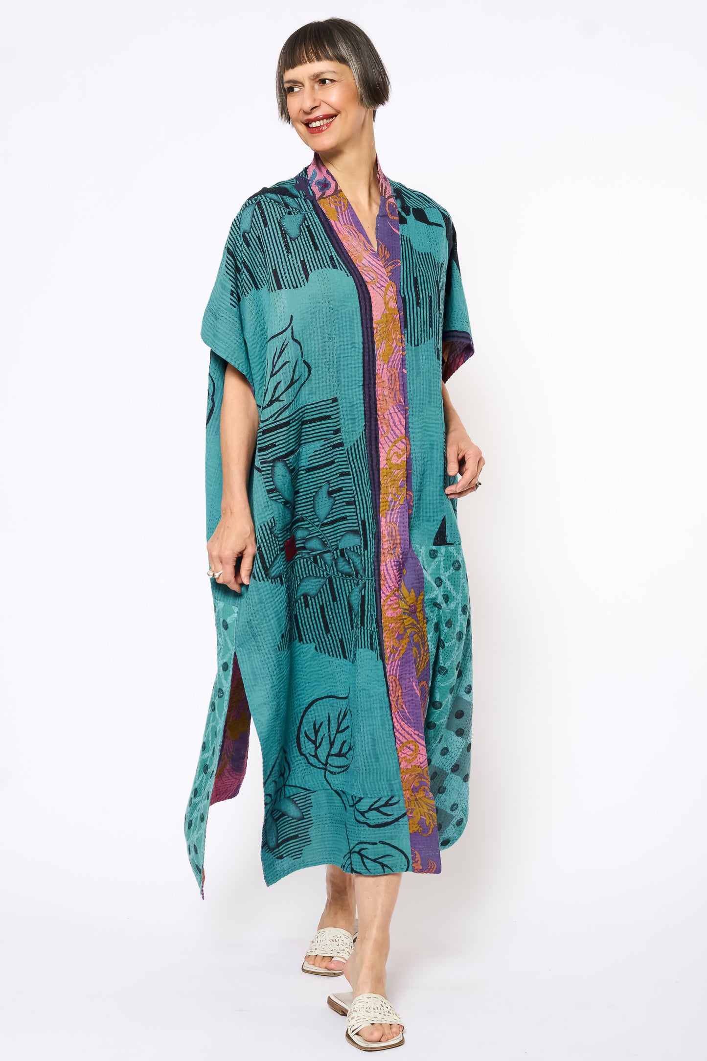 COTTON OVERDYE KANTHA PONCHO DRESS - ov2443-ctel001a -