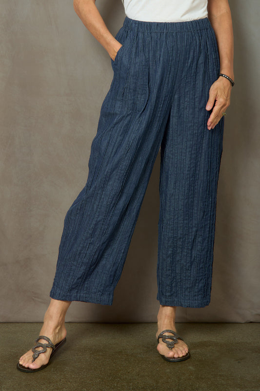 RIPPLE TUCK SOLID BARREL PANTS - rd1641-nvy -