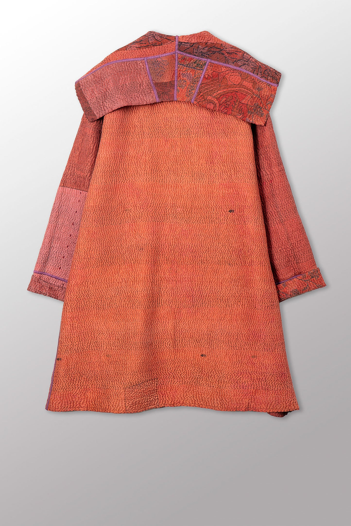 GEORGETTE JACQUARD VINTAGE SILK PATCH KANTHA POCKET MEDIUM COAT - gj4316-org -