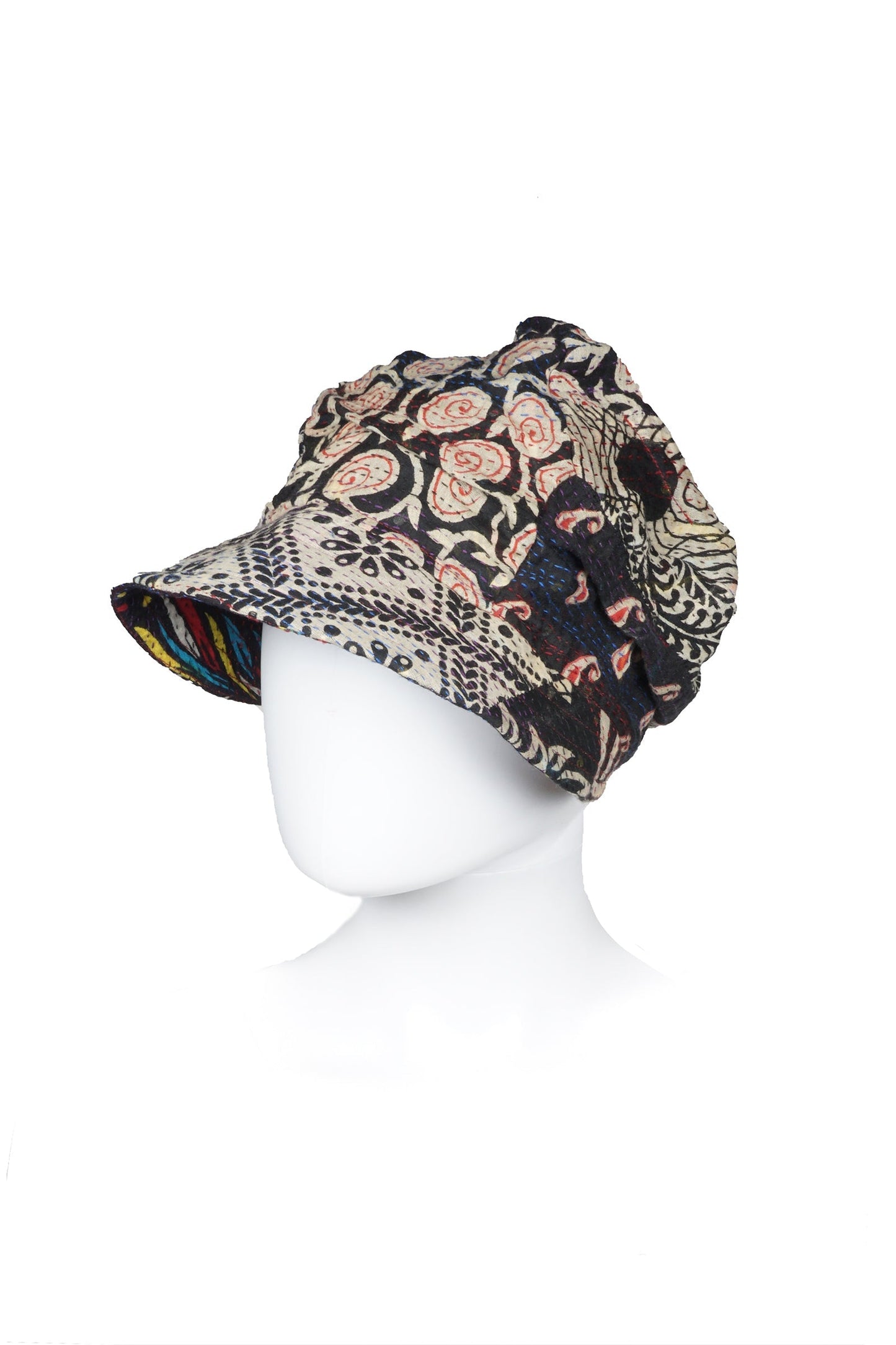 PATCHED & LEAVES KANTHA HALF BRIM HAT - pl2881-blk -