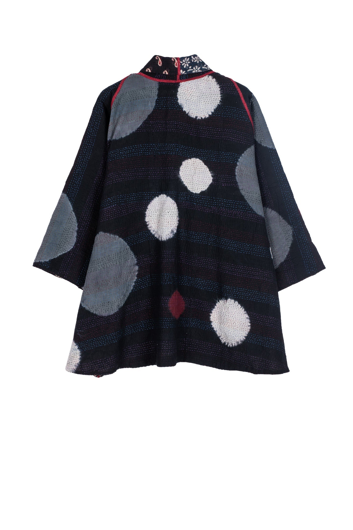 PATCH & CIRCLE PRINT KANTHA KIMONO JKT - pc2004-blk -