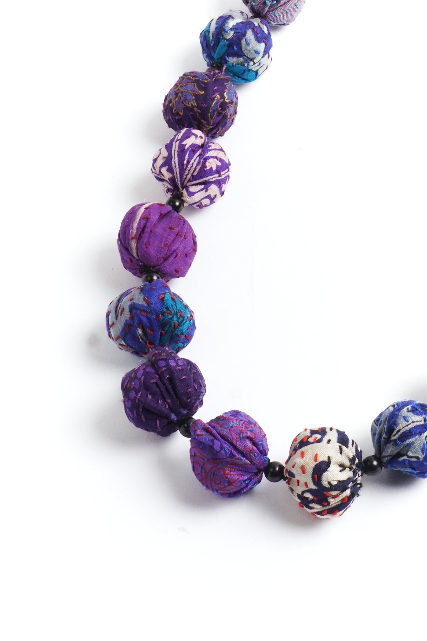 VINTAGE SILK KANTHA SMALL NUTS MEDIUM NECKLACE - sv2705-prp -