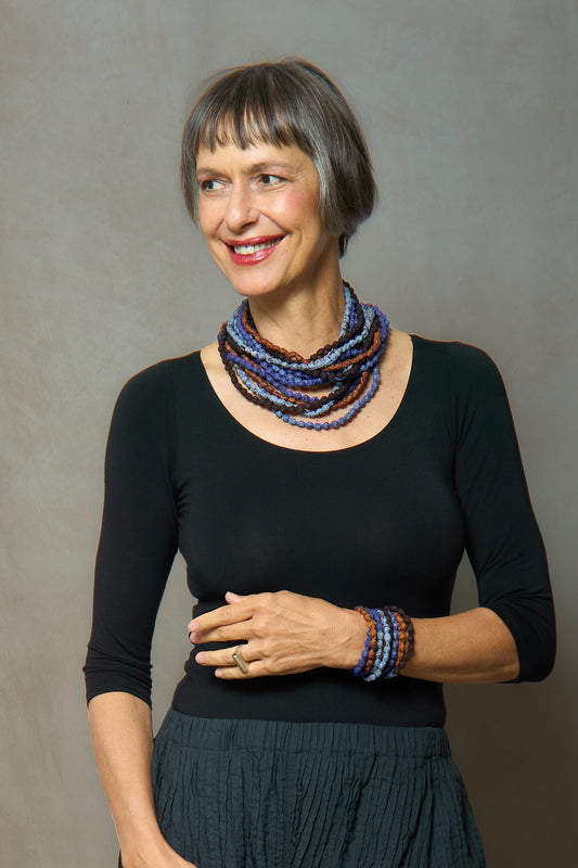 VINTAGE SILK KANTHA 5 STRAND NECKLACE - sv2730-blu -