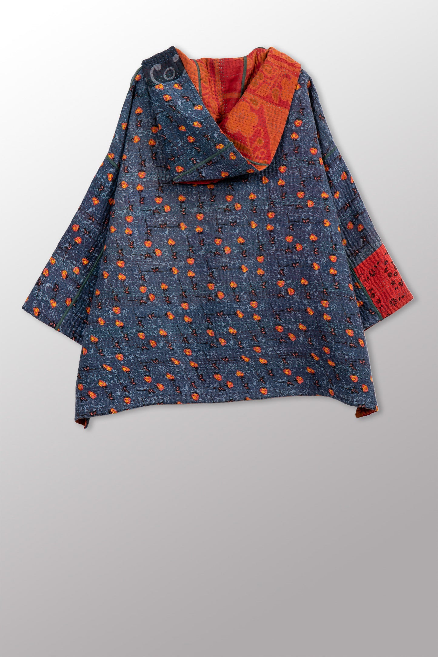 COTTON OVERDYE KANTHA HOODIE PONCHO - ov4064-corg011a -
