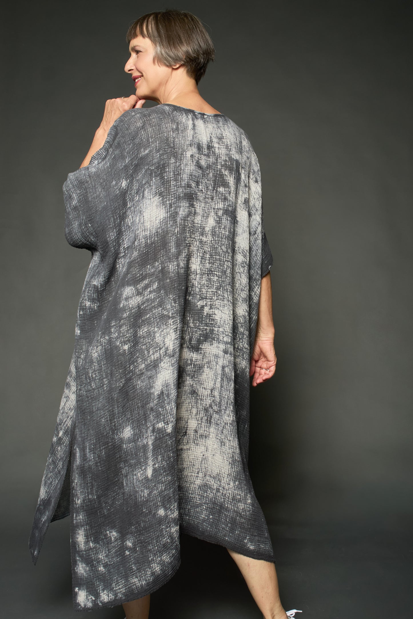 MUD DYE RIPPLE KANTHA KAFTAN DRESS - yp2468-gry -