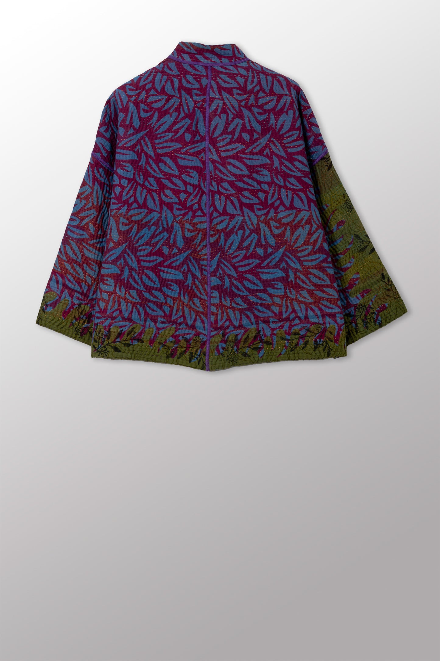 COTTON OVERDYE KANTHA STAND COLLAR CROPPED JKT - ov4034-ctuq010a -