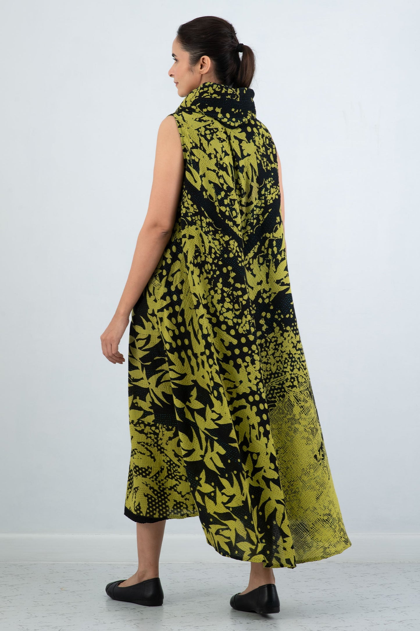 MONOTONE TWILIGHT PRINT KANTHA COWL NECK MAXI DRESS - tp2438-cha -