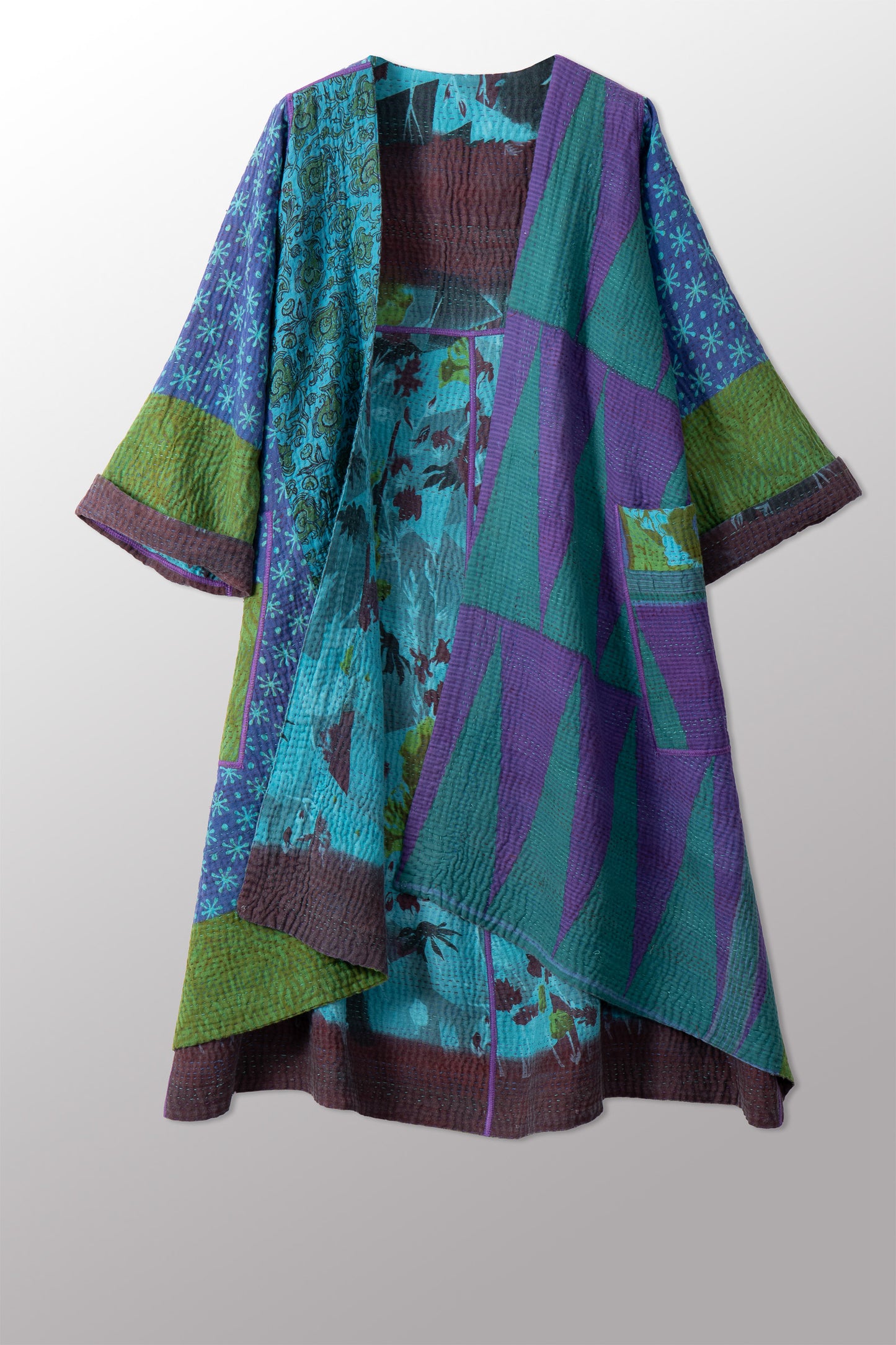 VINTAGE COTTON KANTHA WRAP FLARE COAT - cv4330-0023a -