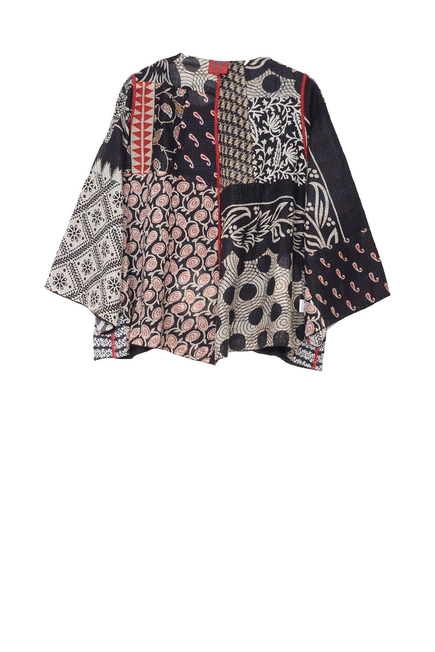 PATCH & CIRCLE PRINT KANTHA BELL SHAPE JKT - pc2048-blk -