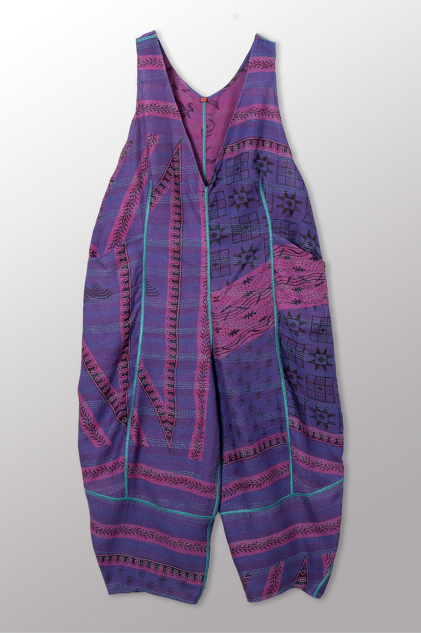 VINTAGE COTTON & NEW VOILE KANTHA V-NECK JUMPER - cn2622-0003m -
