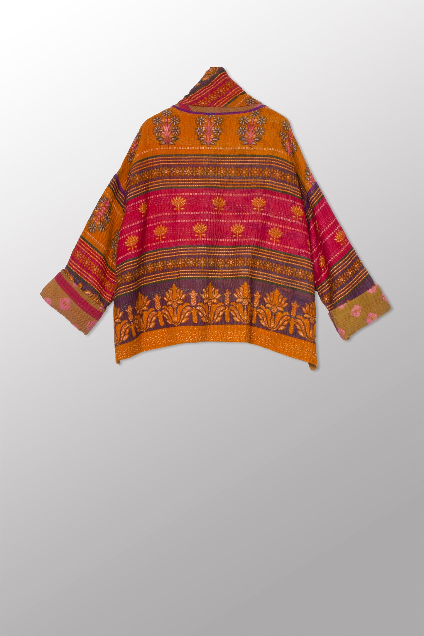 VINTAGE COTTON KANTHA NEW COWL NECK PONCHO - cv4083-0002a -