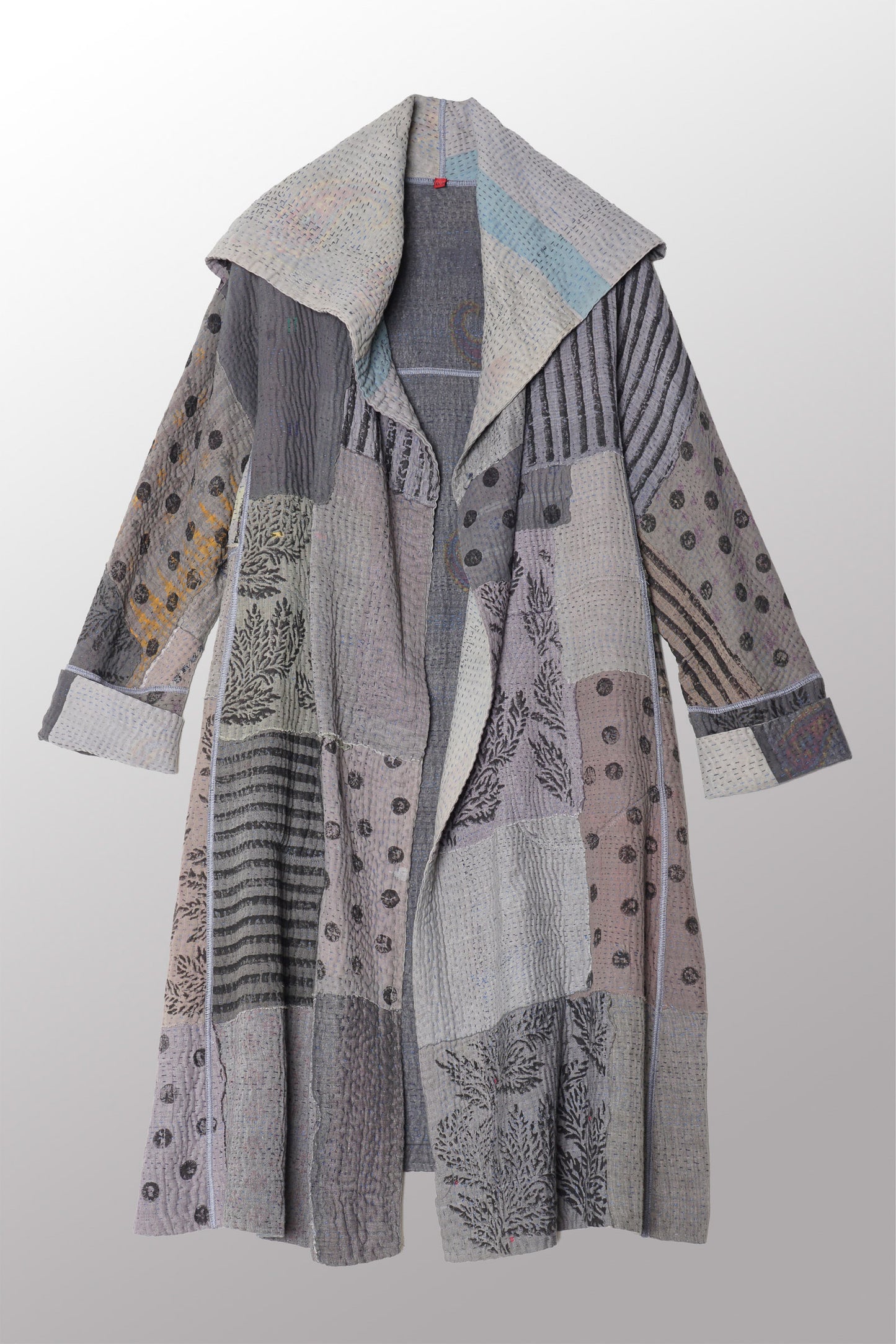 FRAYED PATCH KANTHA A-LINE COAT - fi4309-gry -
