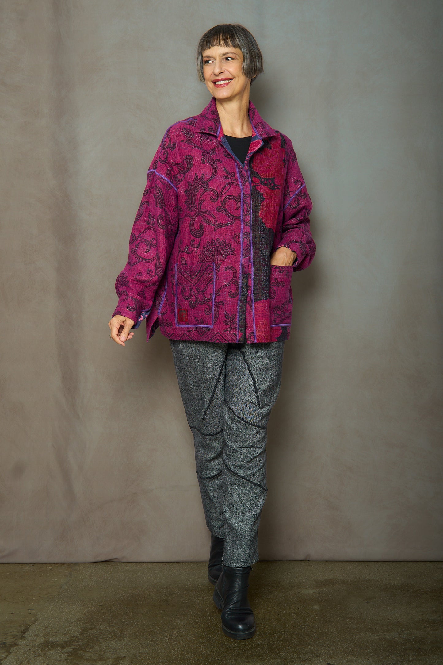 VINTAGE COTTON KANTHA RELAXED SHIRT JACKET - cv4j105-0001m -