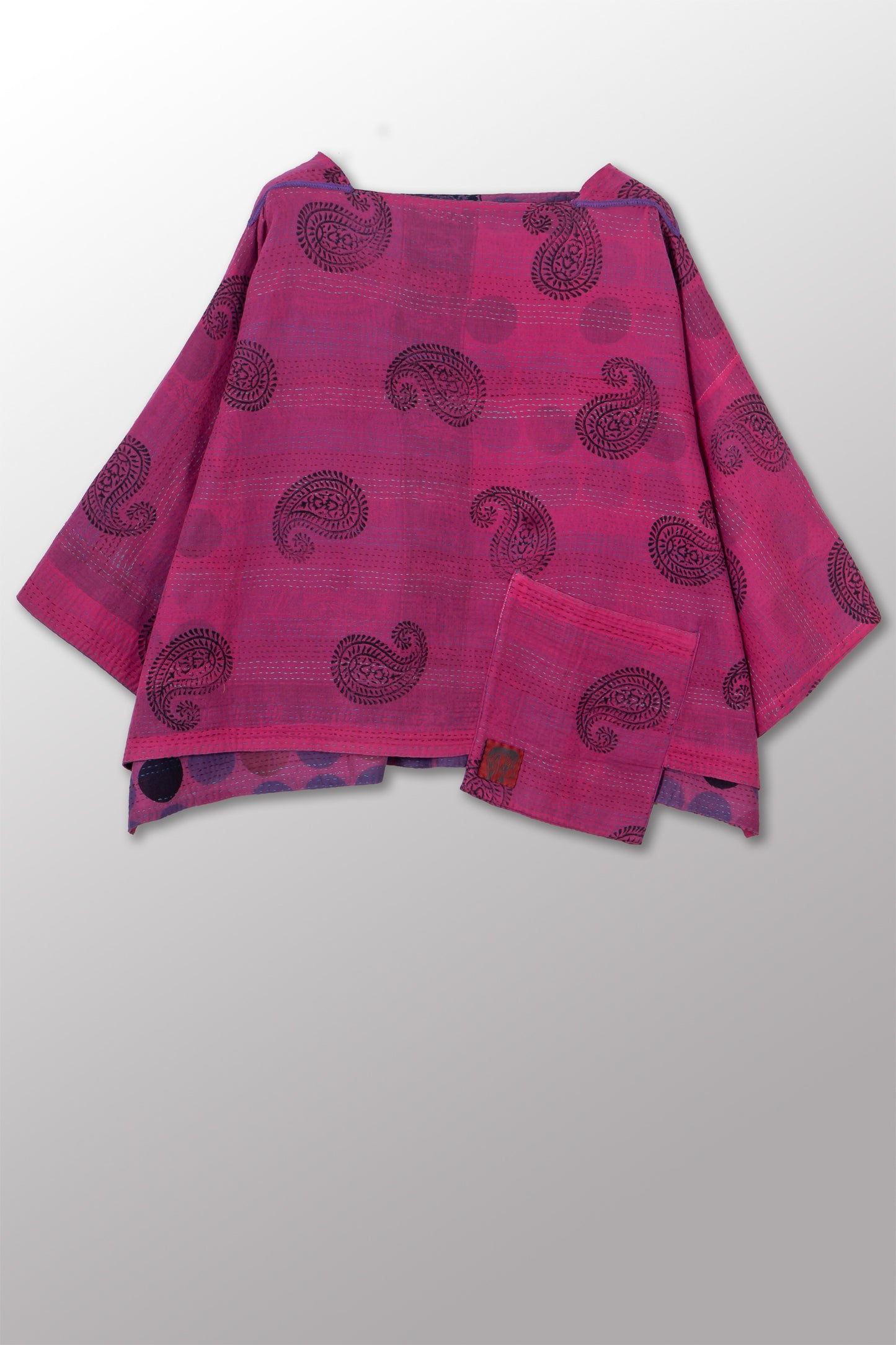 VINTAGE COTTON & NEW VOILE KANTHA 3/4 SLV. CROP TOP MIO - cn2538-0006a -