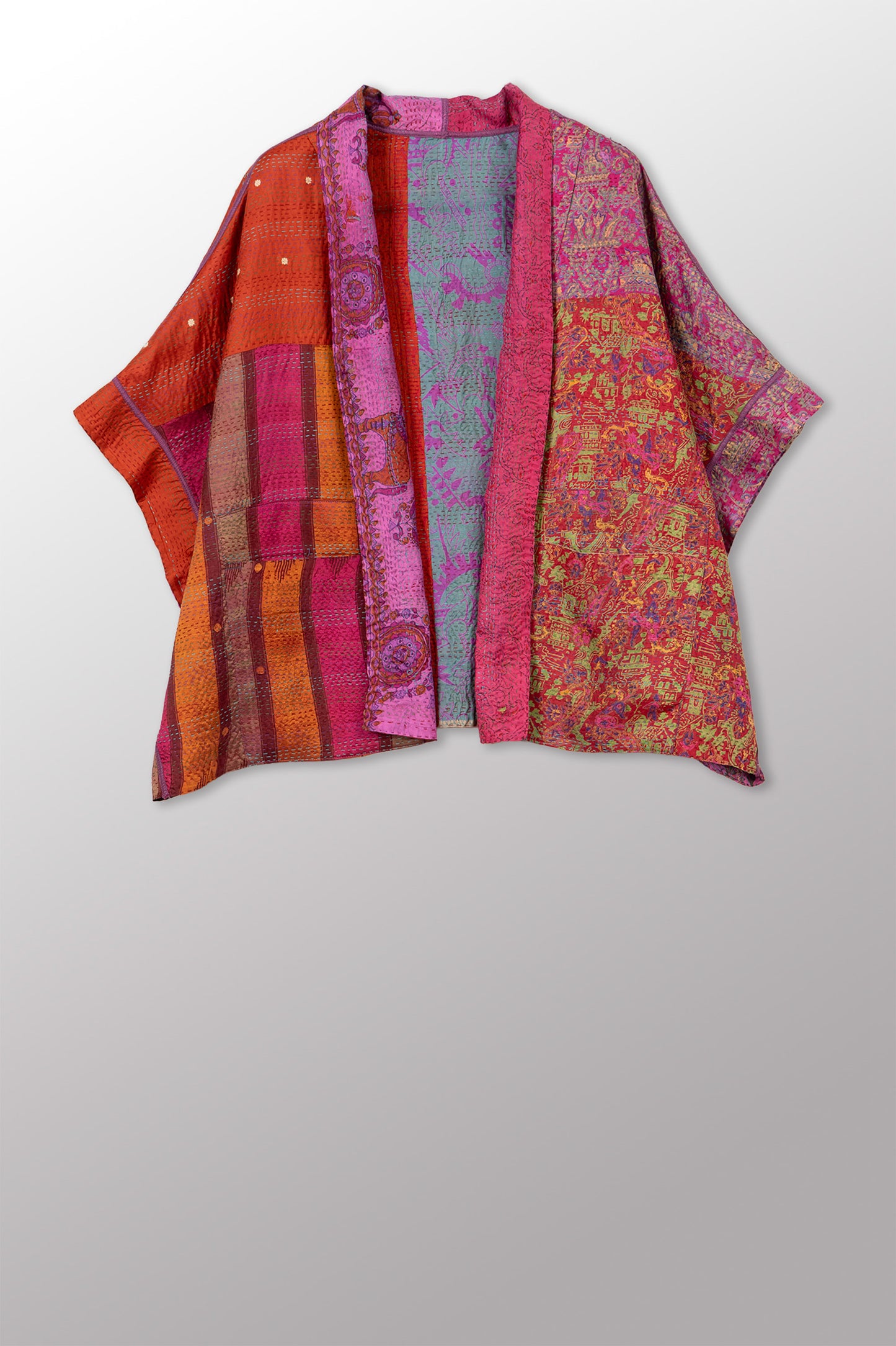 VINTAGE SILK KANTHA MINI PONCHO - sv2060-0014a -