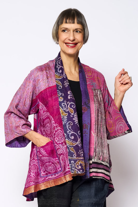 VINTAGE SILK KANTHA KIMONO JKT - sv2004-0035a -