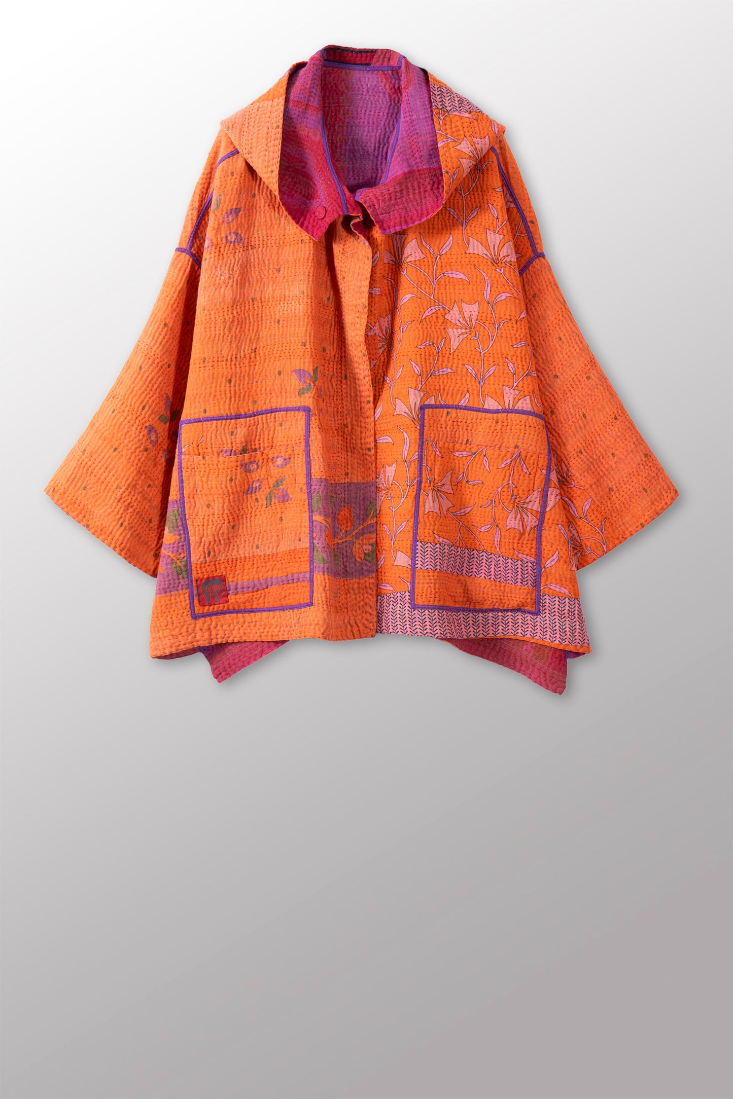 COTTON OVERDYE KANTHA HOODIE PONCHO - ov4064-cfus010a -