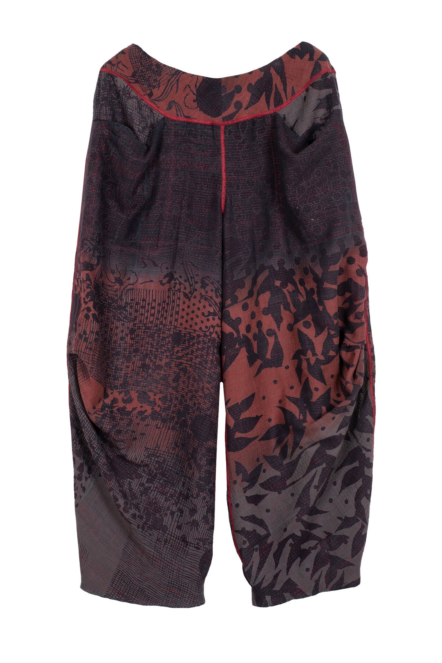 MONOTONE TWILIGHT PRINT KANTHA KNEE TUCKED PANTS - tp2625-red -