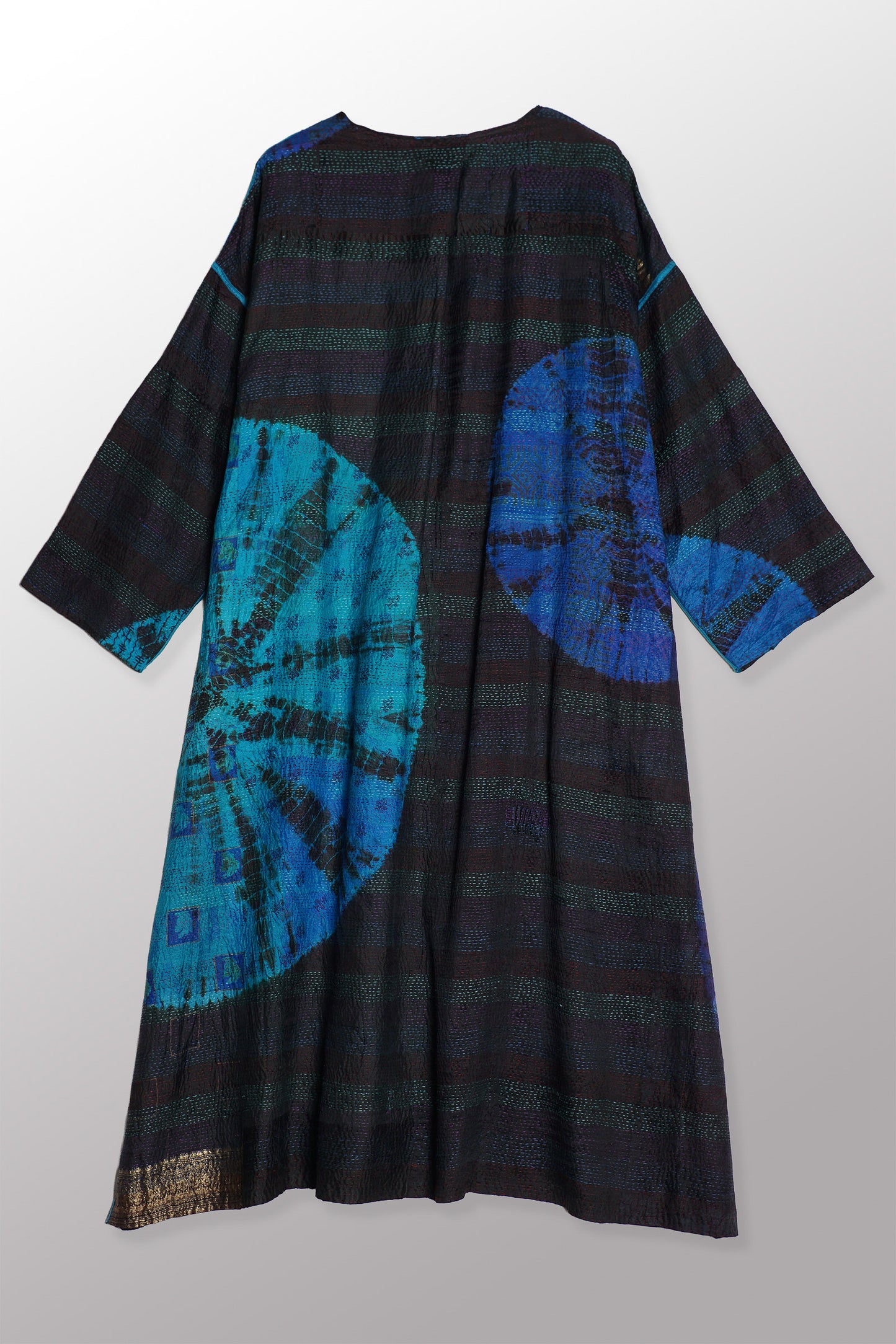 TIE DYE CIRCLE SHIBORI KANTHA LONG DUSTER - td2328-blu -