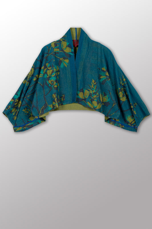 BLOOMING FLOWERS KANTHA PUFF SLV. SHRUG - bf4062-grn -