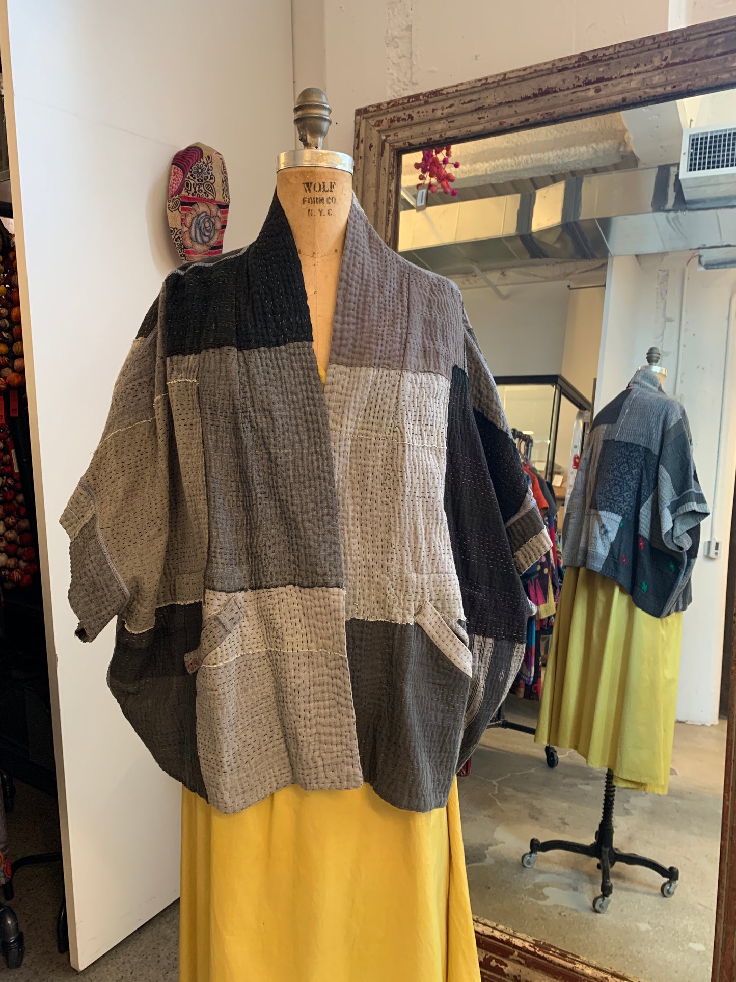 FRAYED PATCH KANTHA MINI PONCHO - fi4060-glk -