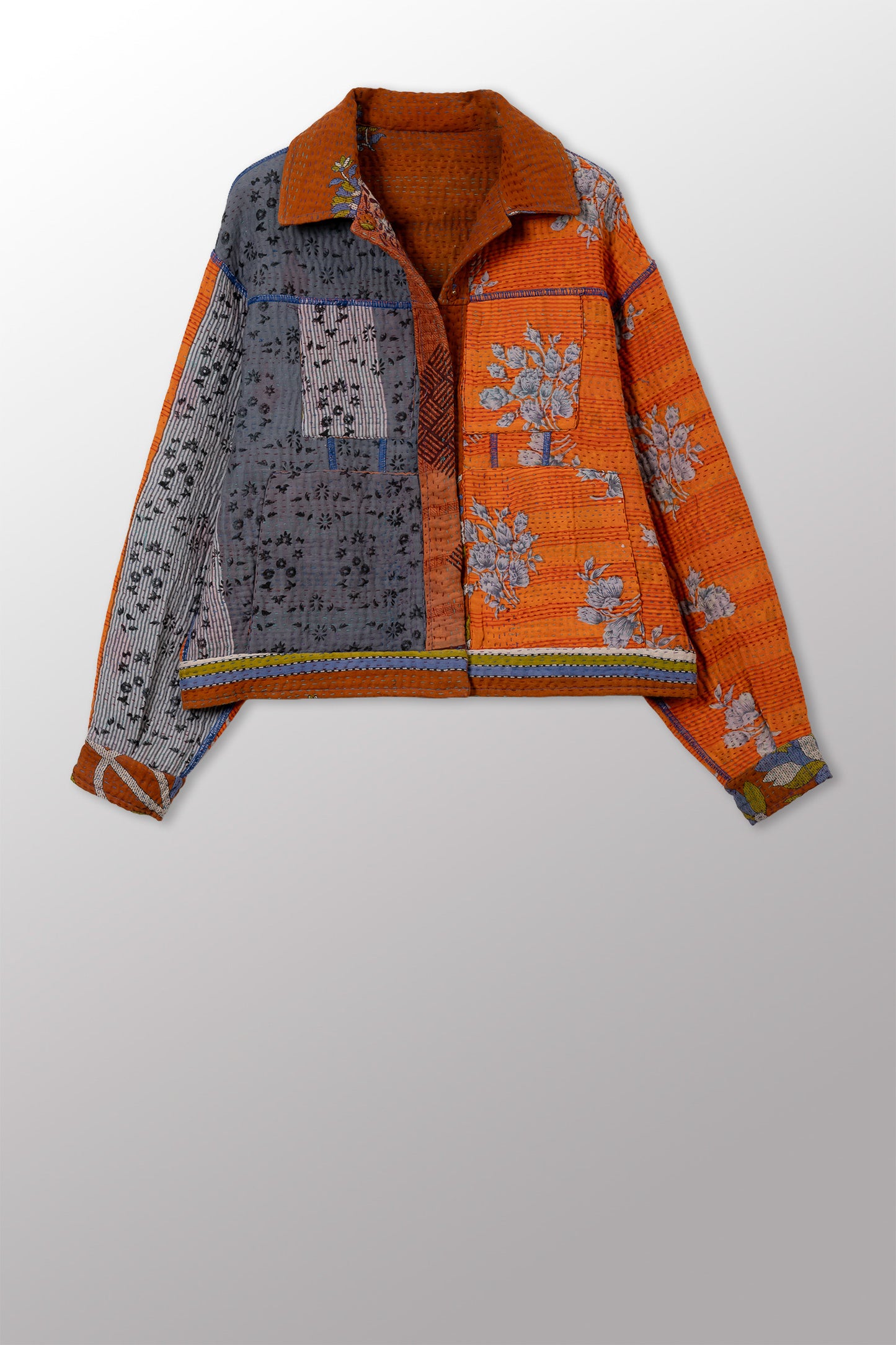 VINTAGE COTTON KANTHA OVERSIZED TRUCKER JACKET - cv4j107-0002s -