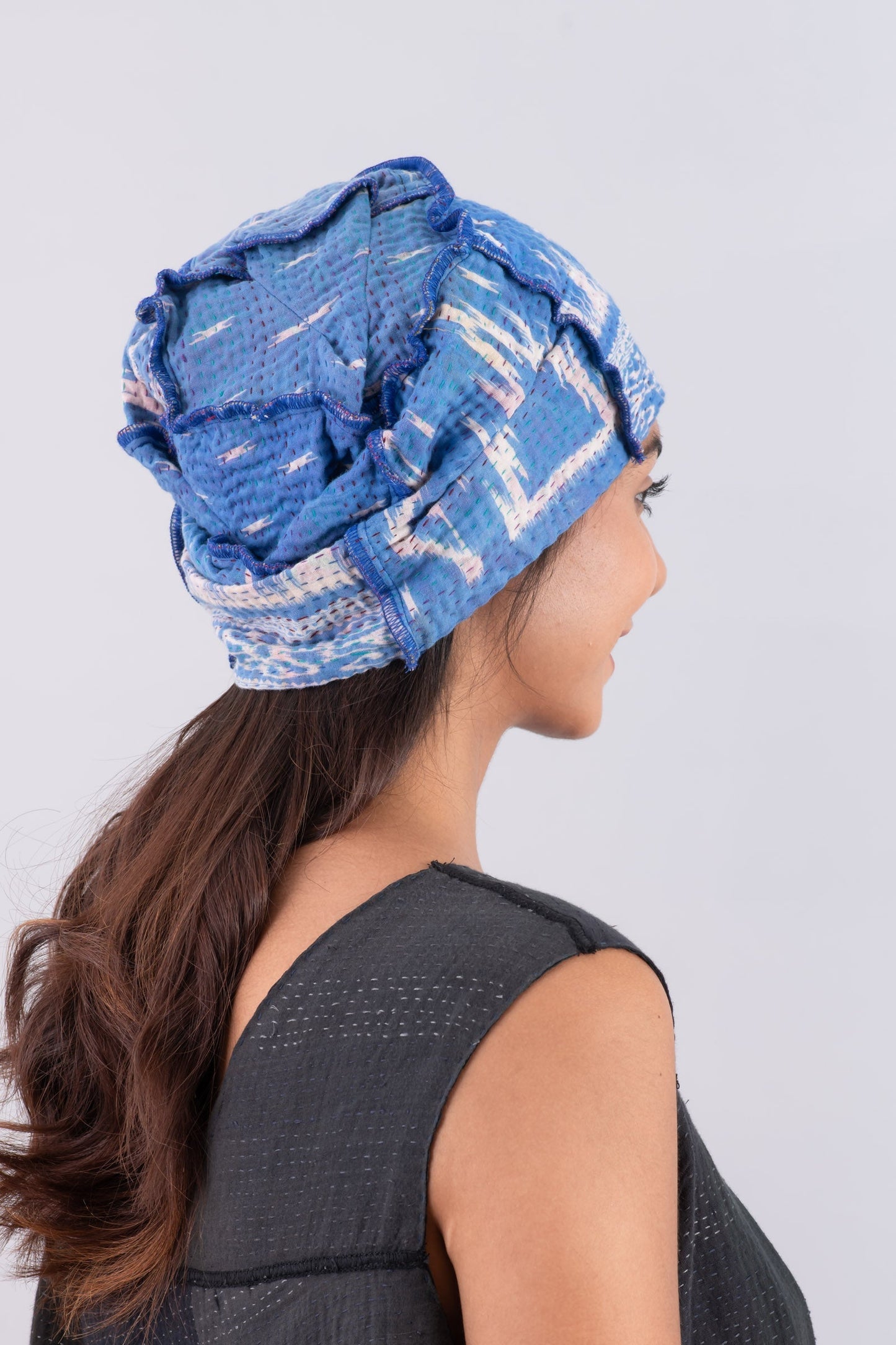 VINTAGE COTTON KANTHA PATCHWORK HAT - cv4880-blu -
