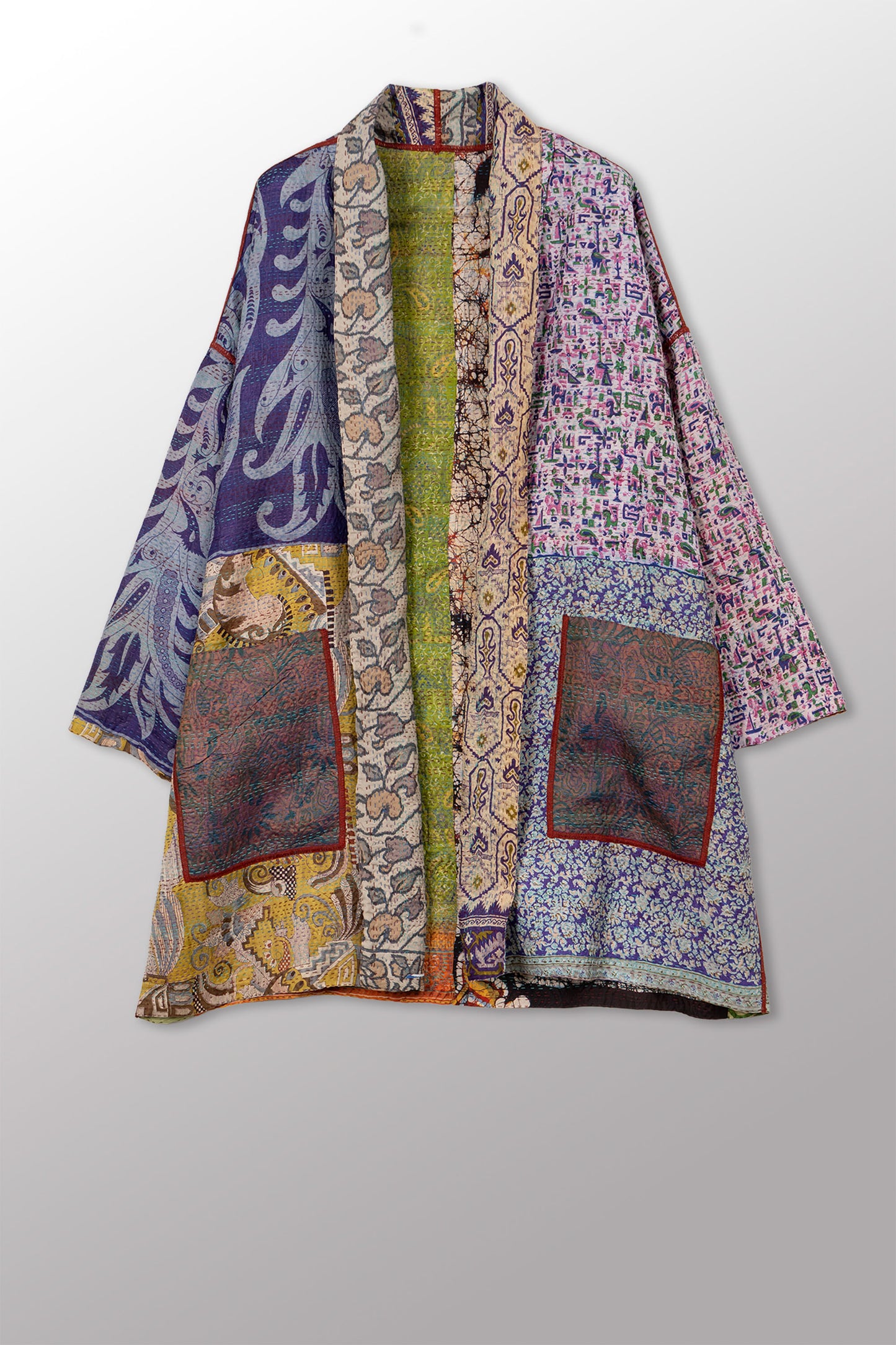 VINTAGE SILK KANTHA HAORI JACKET - sv2068-0011a -