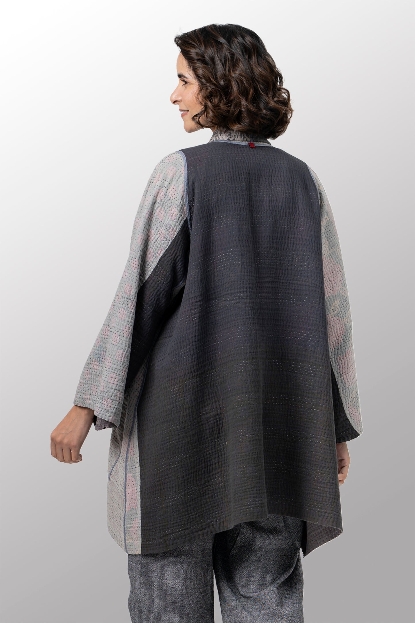 FRAYED PATCH KANTHA A-LINE JKT - fi4003-gry -