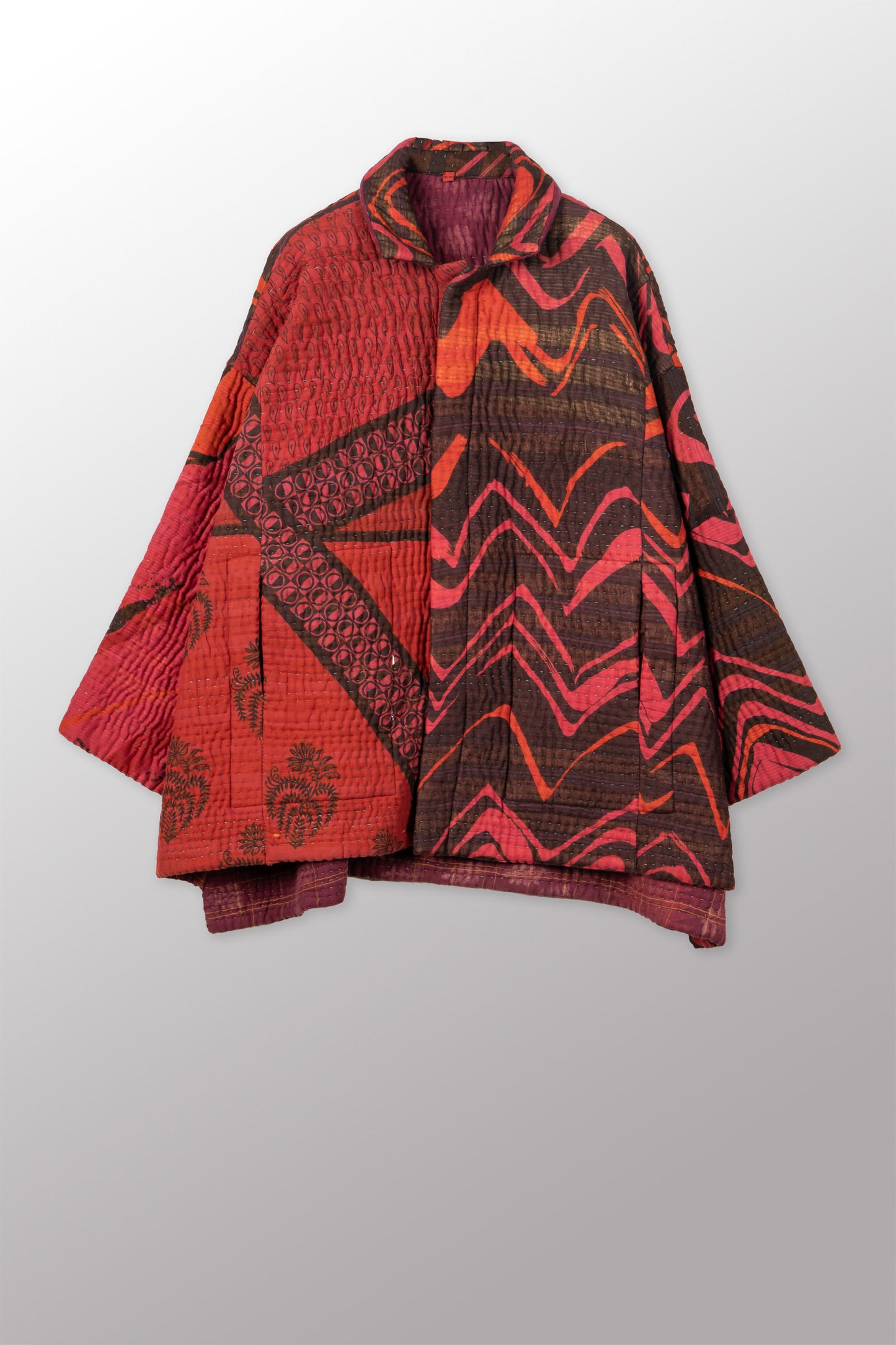 QUILTED OVERDYE COTTON KANTHA OVERSIZED MINI COAT - oq5332-cred001a -