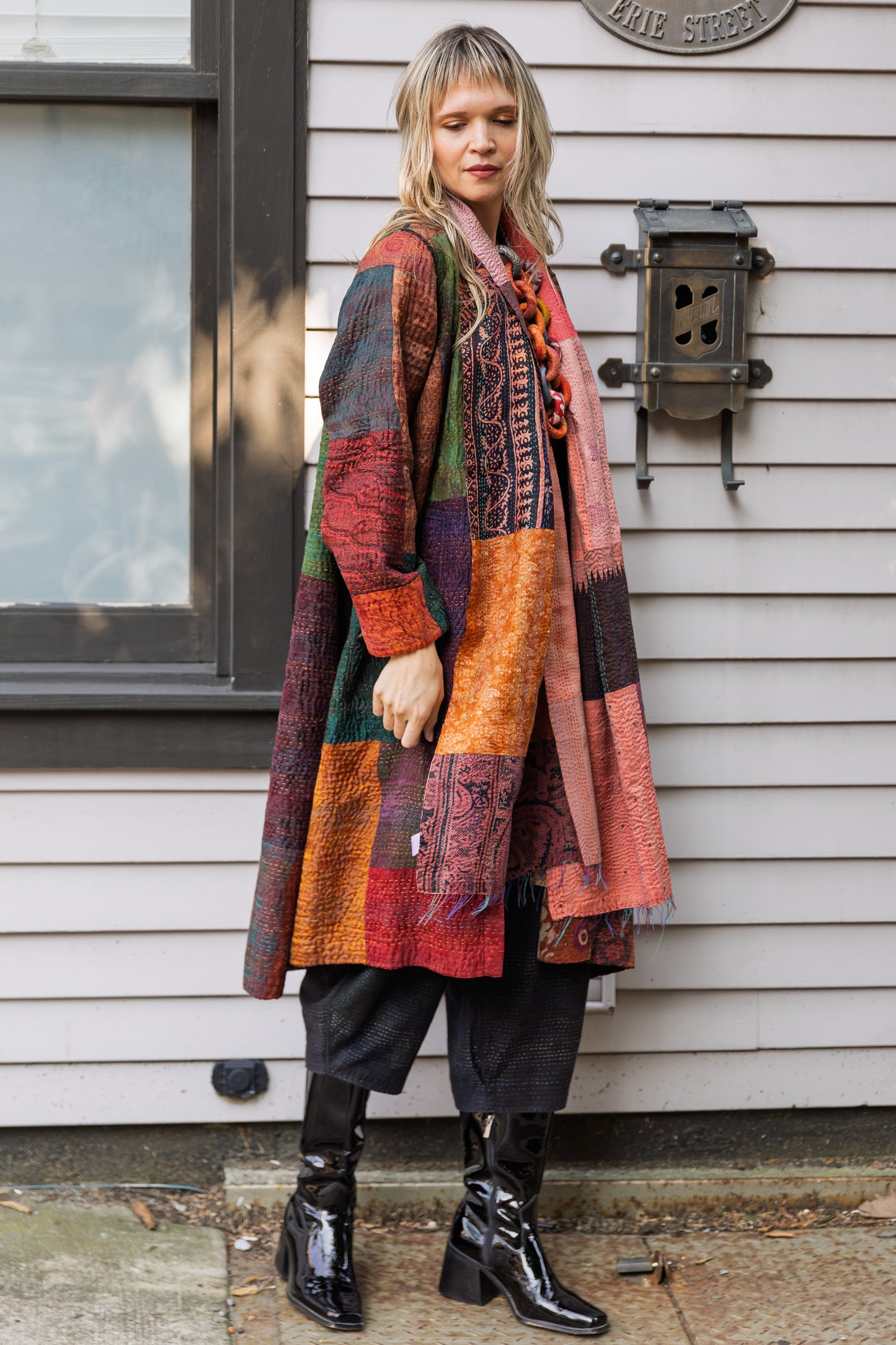 JACQUARD SILK KANTHA KAFTAN COAT - js4343-cbrn001s -