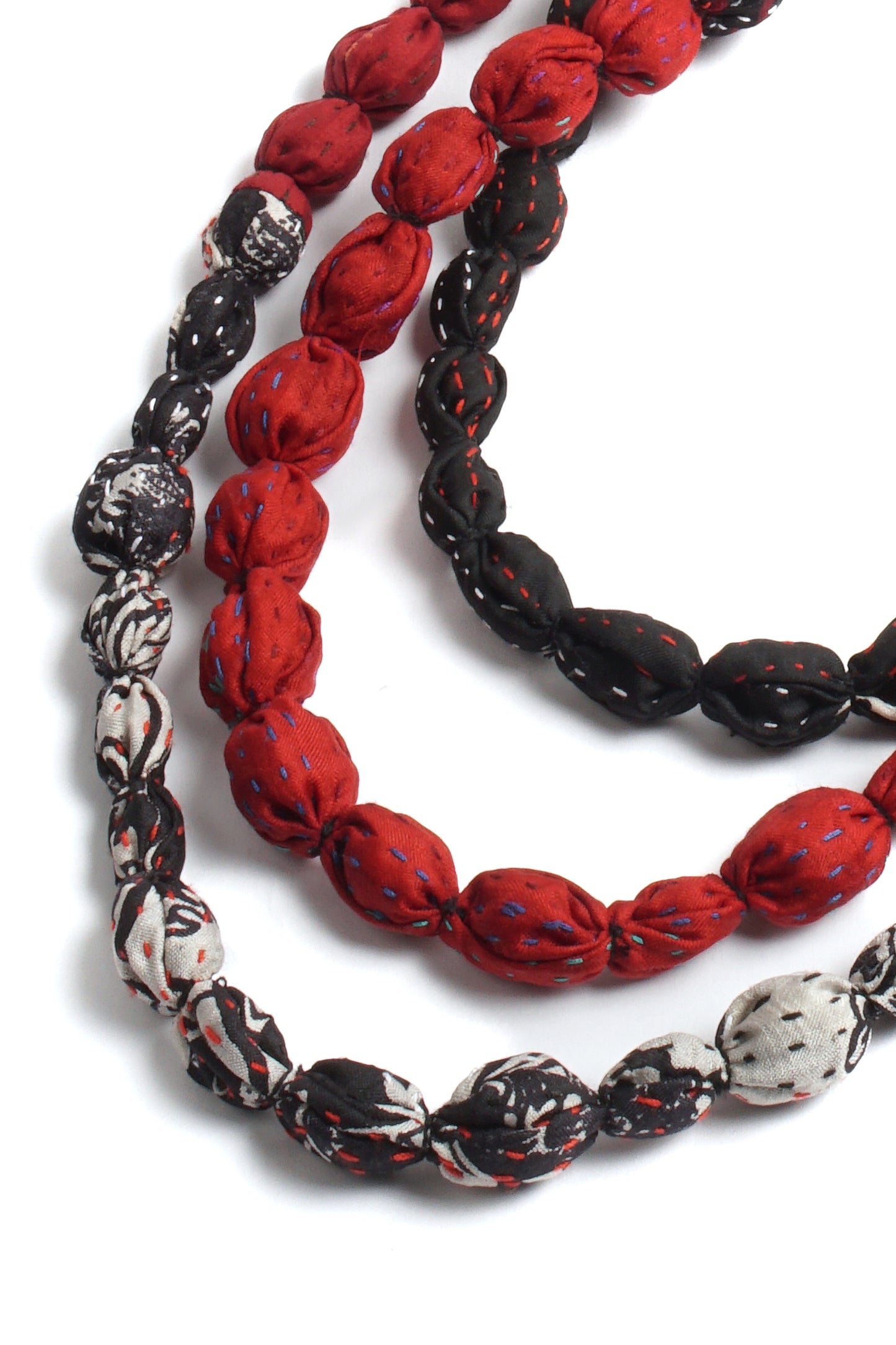 VINTAGE SILK KANTHA TIE-BEADS LONG NECKLACE - sv2707-rlk -