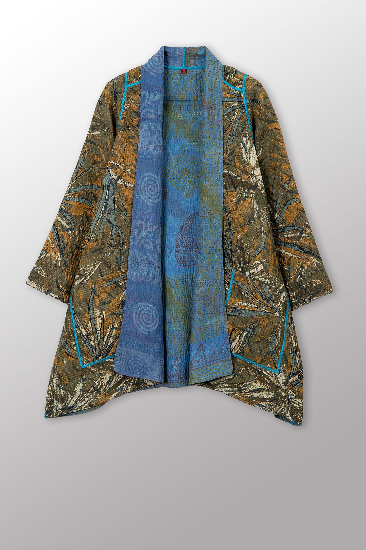 VINTAGE SILK GEORGETTE COTTON KANTHA A-LINE JACKET - gc4003-0004a -