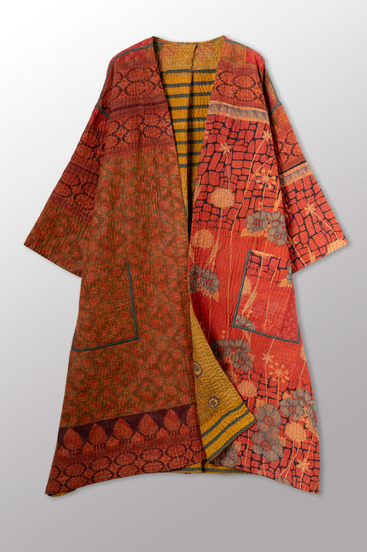 VINTAGE COTTON KANTHA LONG DUSTER - cv4328-0015a -