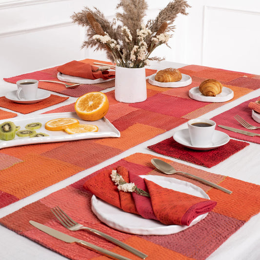 Mosaic Fray Patch Vintage Kantha Runner -Carrot
