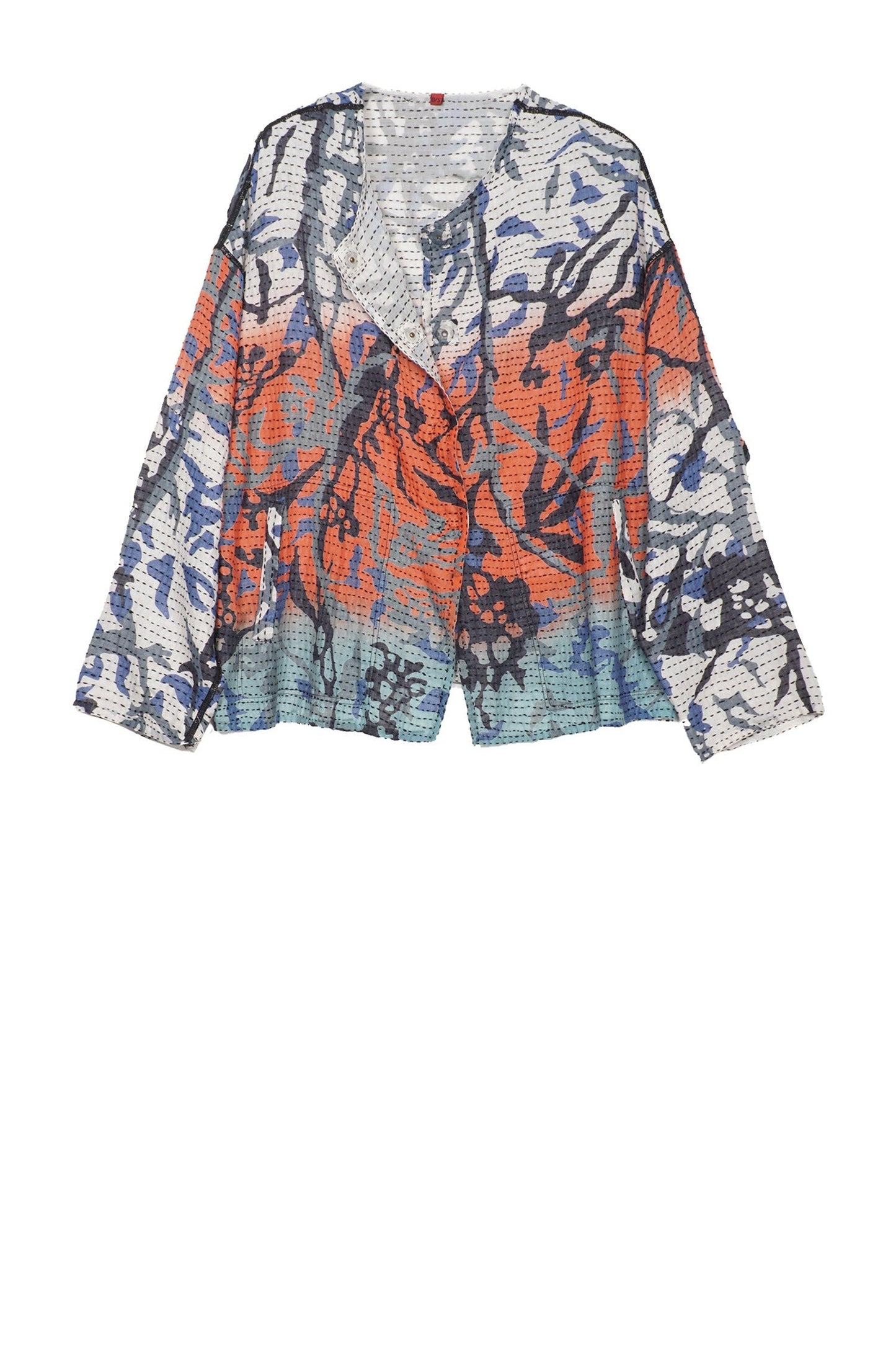 SUMMER BREEZE PRINT KANTHA CREW NECK SHORT JKT - sz2053-blu -