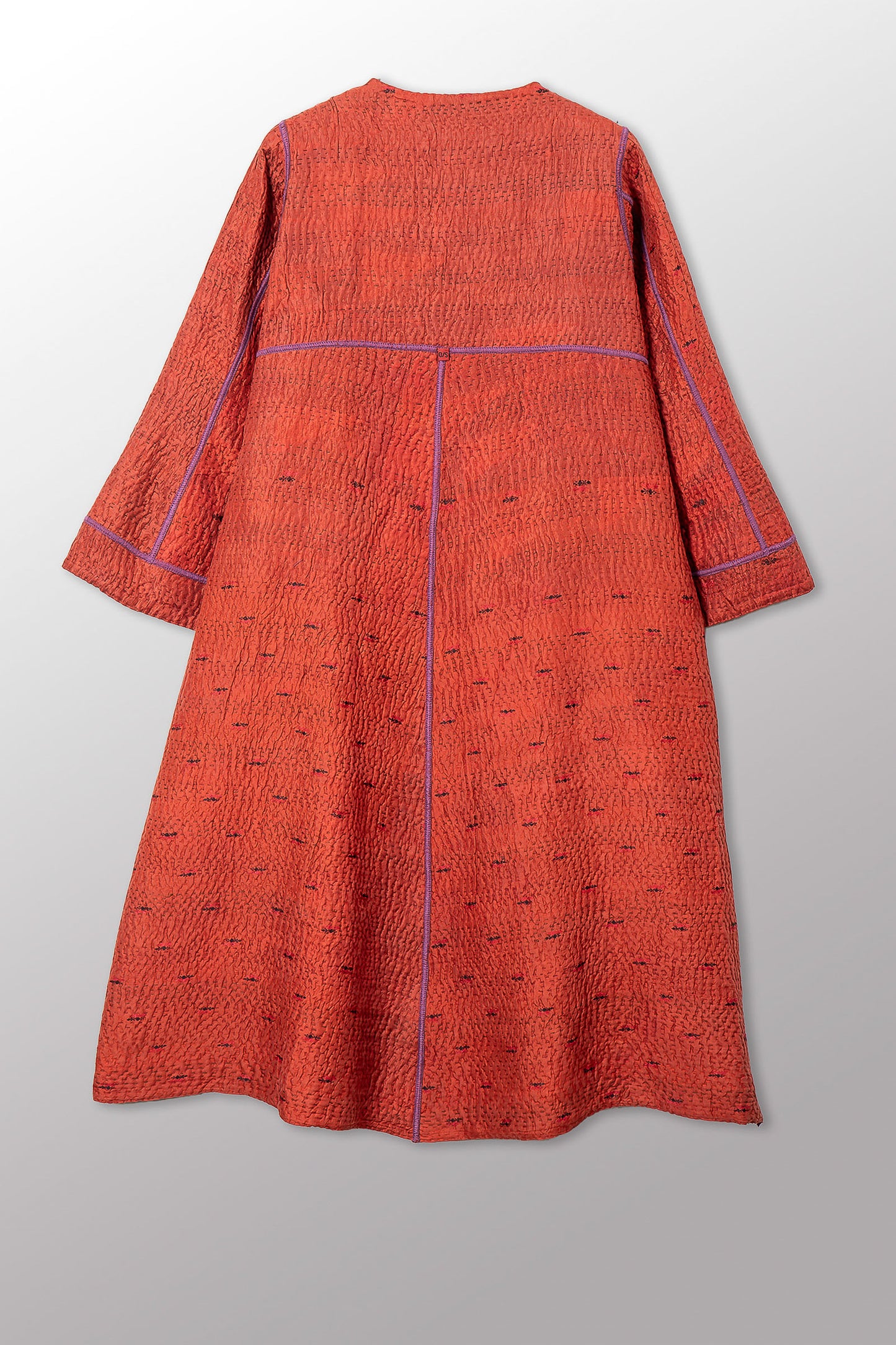 GEORGETTE JACQUARD VINTAGE SILK PATCH KANTHA WRAP FLARE COAT - gj4330-org -