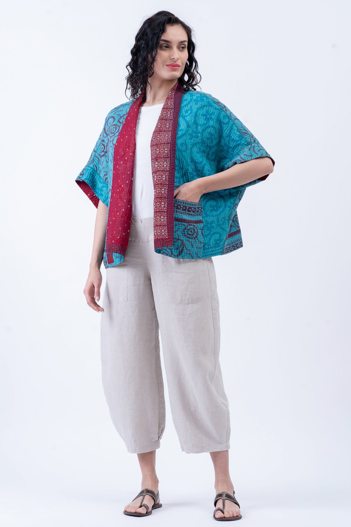 COTTON OVERDYE KANTHA MINI PONCHO - ov4060-ctuq001a -